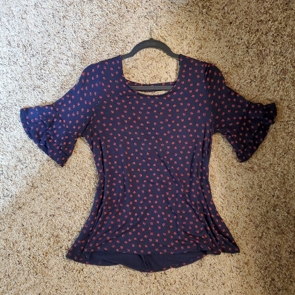 Maurices navy ruffle bell sleeve bar back top sz S